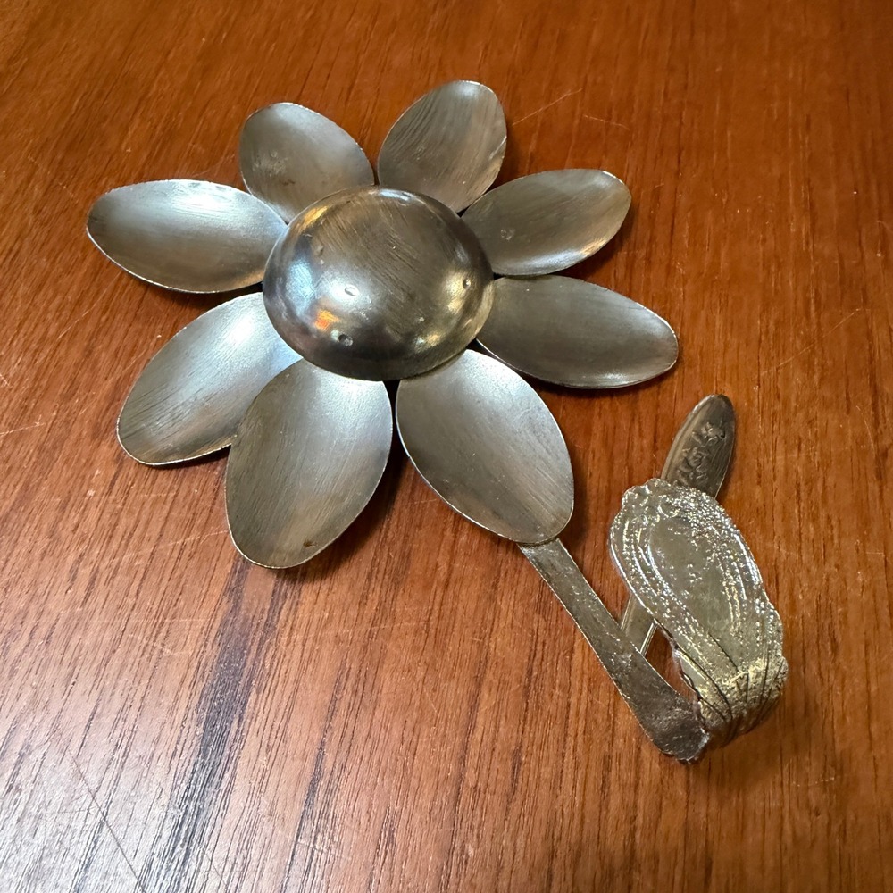 Vintage Spoon Flower Metal Wall Hook Folk Art Upcycled Whimisical Cottagecore